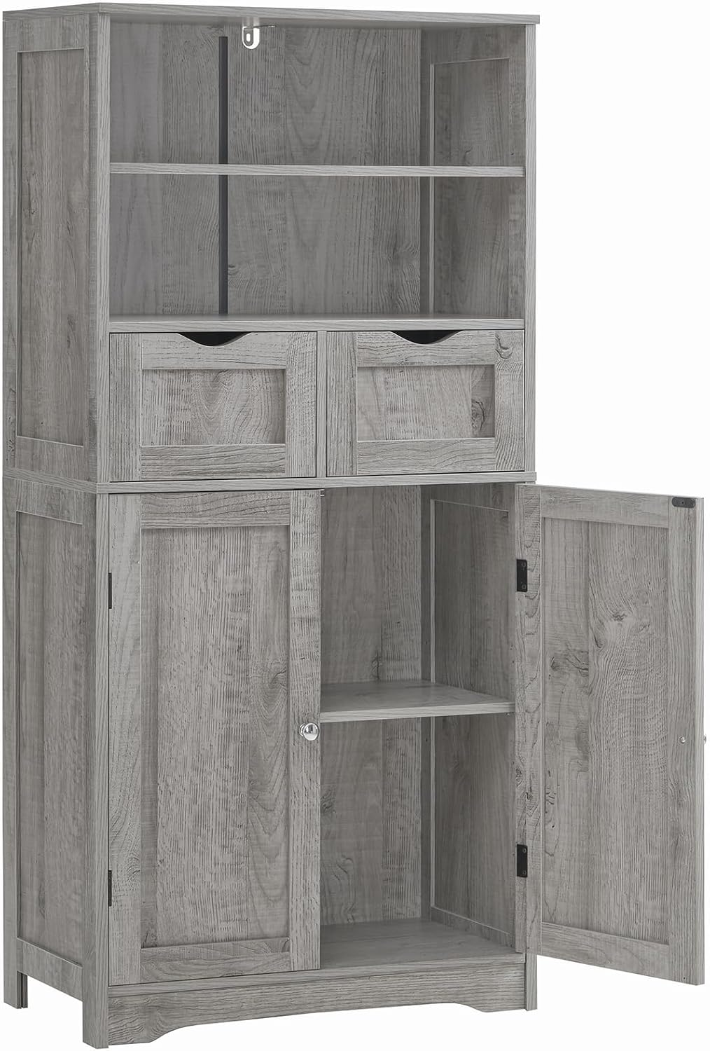 Iwell Storage Cabinet with 2 Drawers & Adjustable Shelves, Cupboard, Floor Cabinet for Living Room, Home Office, Rustic Brown