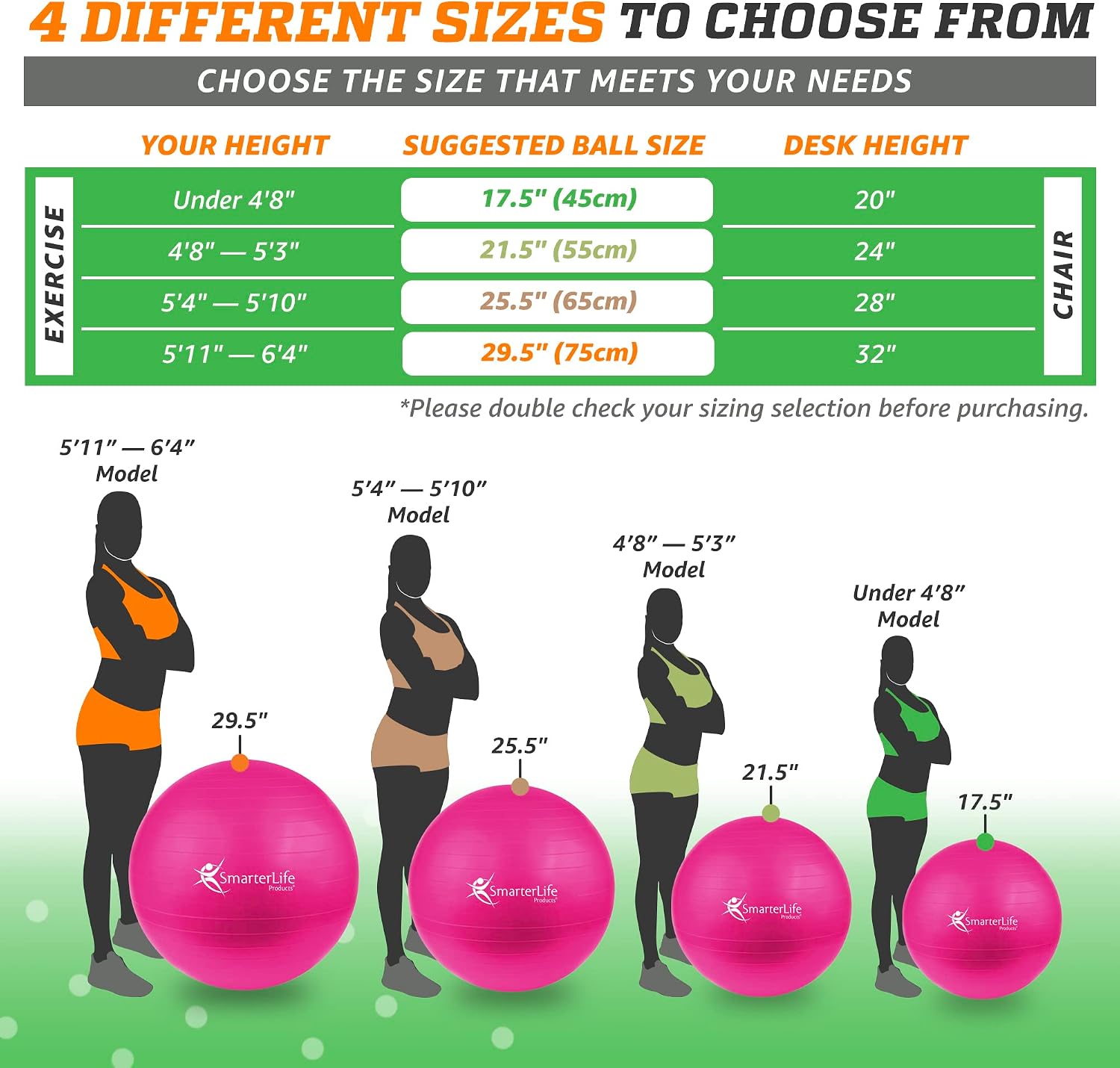 SmarterLife Exercise Ball, Yoga Ball for Gym, Balance, Stability, Pregnancy
