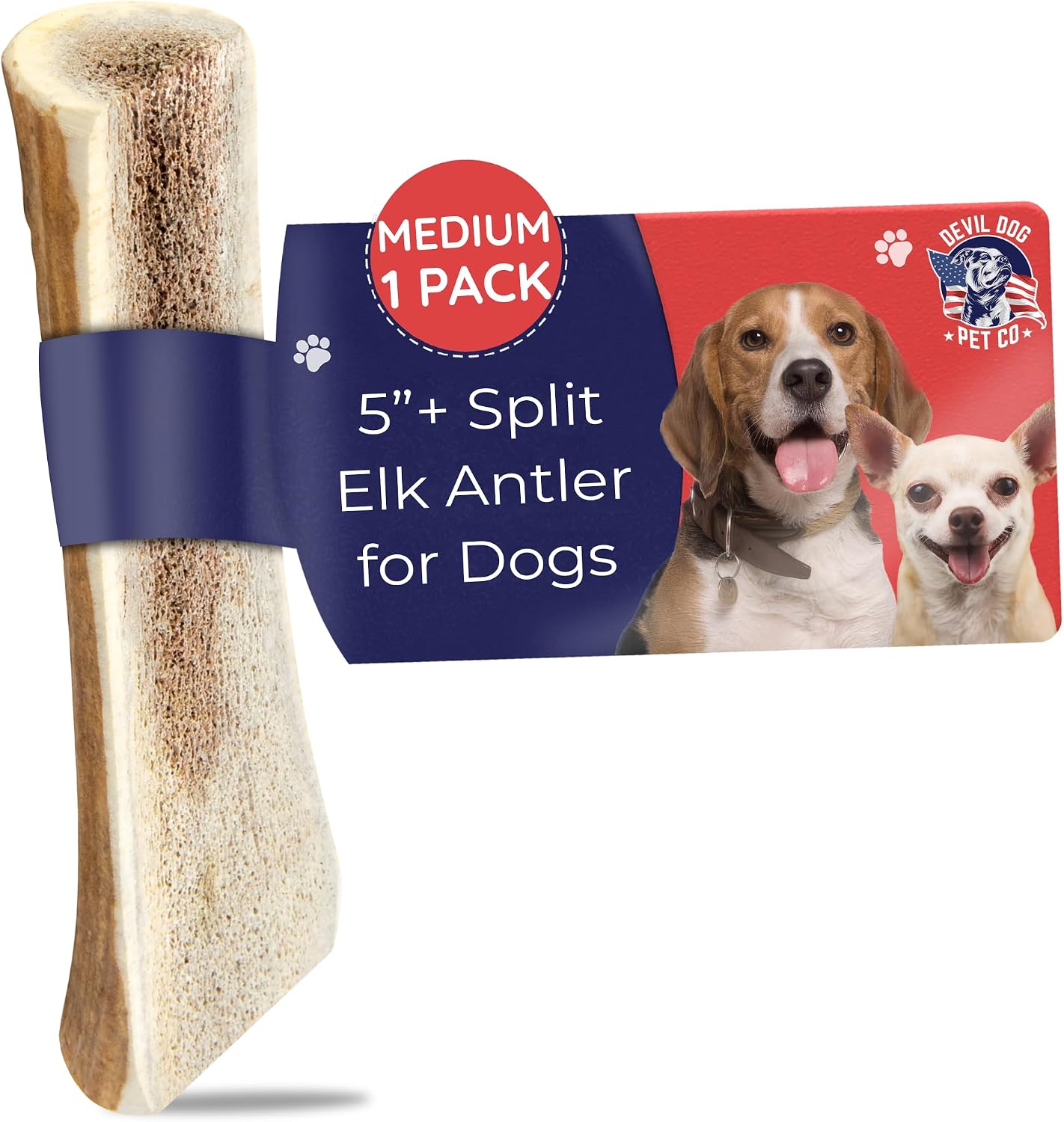 Devil Dog Pet Co Whole Elk Antlers for Dogs, Medium, Aggressive Chewers | Naturally shed Grade A Rocky Mountain elk antler, single ingredient, long lasting, 5 in+, fits breeds up to 50 lb