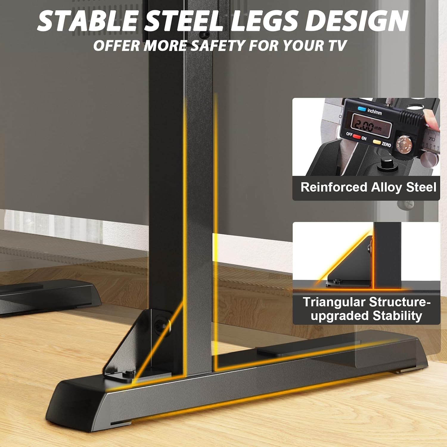 TAVR Universal Table Top TV Stand for 27-65 inch TVs Holds up to 88 lbs | Height Adjustable TV Legs, Strong TV Base, Max VESA 800x500mm, Black