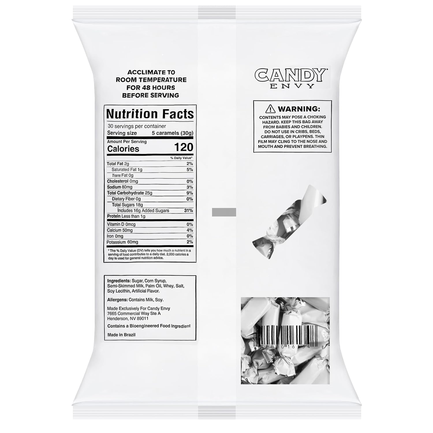 Candy Envy - Individually Wrapped Caramels - White Wrapper - 2 Pound Bulk White Candy