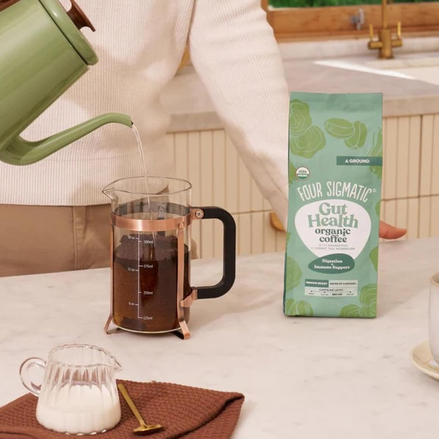 Four Sigmatic Organic Focus Mushroom Ground Coffee | Dark Roast, Organic Coffee with Lion's Mane & Chaga Mushroom for Mental Clarity & Energy Support | 12oz Bag
