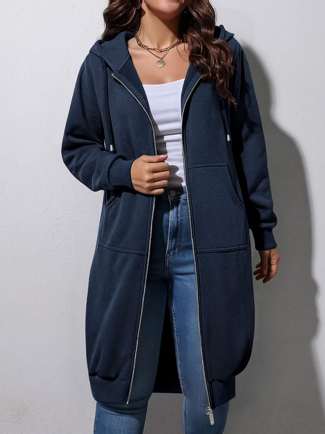ELESOL Women Casual Zip up Fleece Hoodies Tunic Sweatshirt Long Jacket
