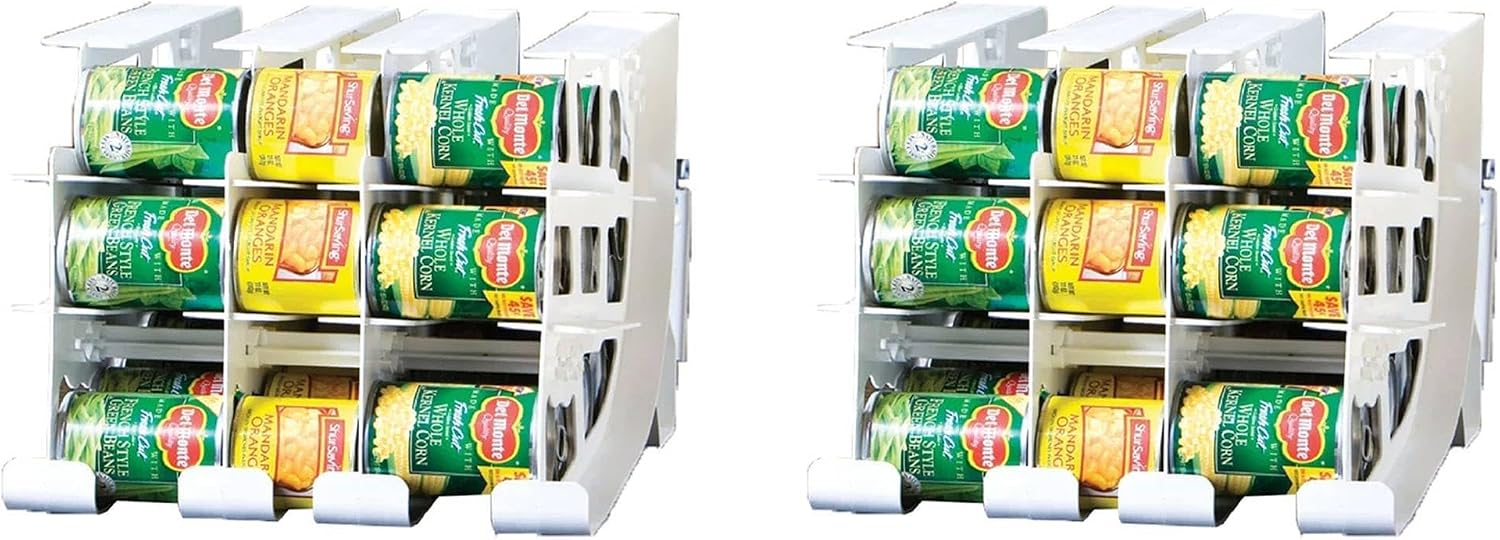 FIFO Countertop Mini Can Tracker Holds 30 Standard 10-24 Oz Can Sizes, White| Stackable & Adjustable Can Organizer for Pantry, USA Made, White