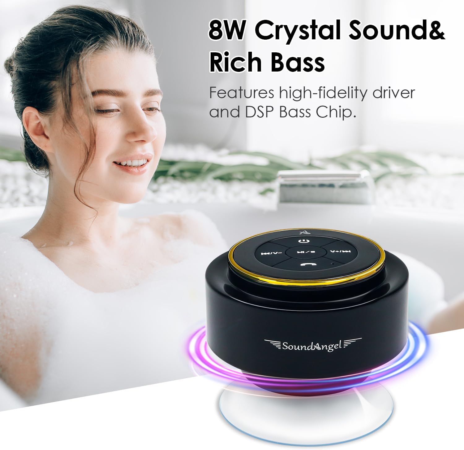 XLEADER, Upgraded, Pro Shower Speaker, Certified IPX7 Waterproof Bluetooth Speaker, with Suction Cup, Silicone Lanyard, 8W Crystal Sound&Rich Bass