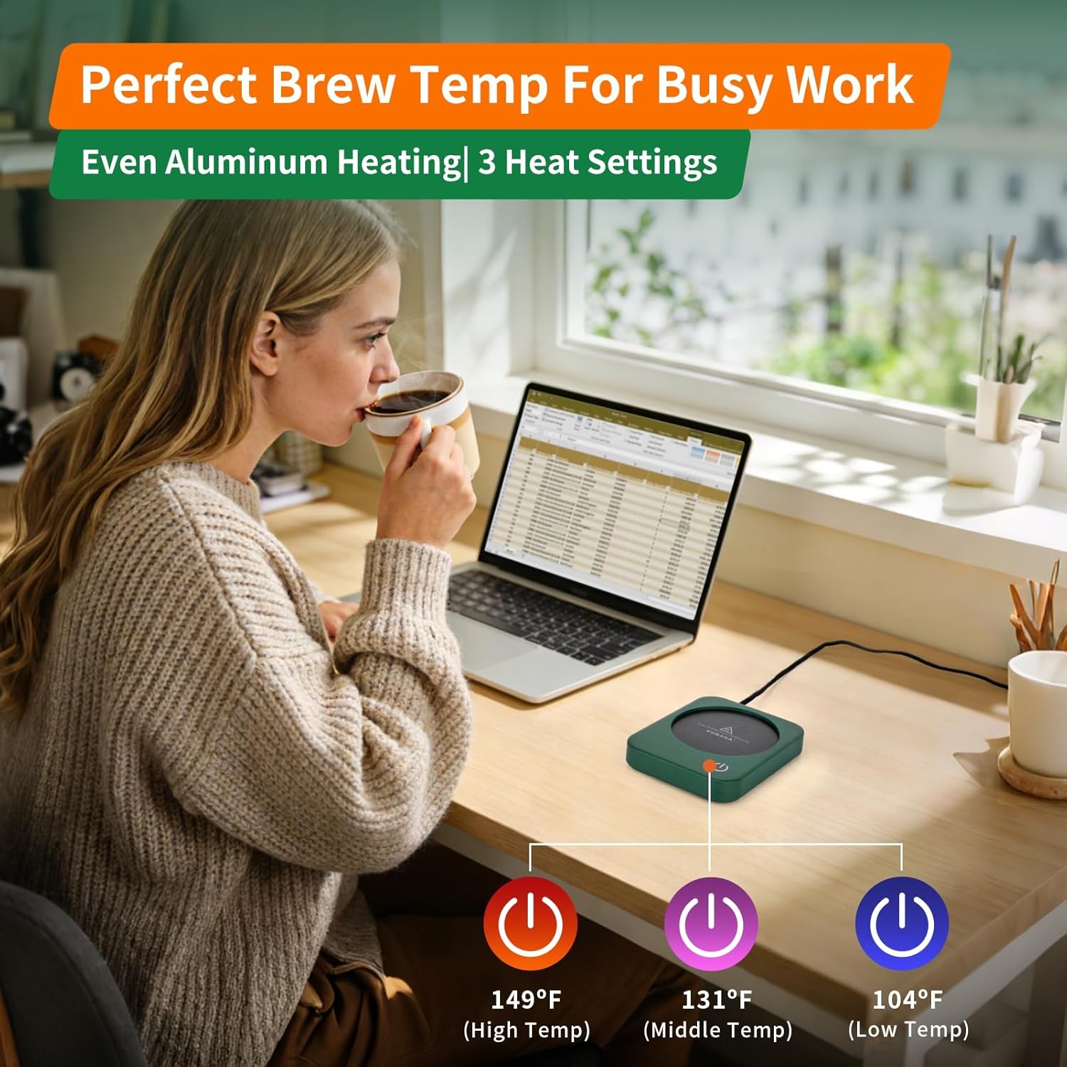 VOBAGA Coffee Mug Warmer for Desk with Auto Shut Off & 3-Temp Settings, Coffee Cup Warmer with Smart Safety Alert Home Office Accessory