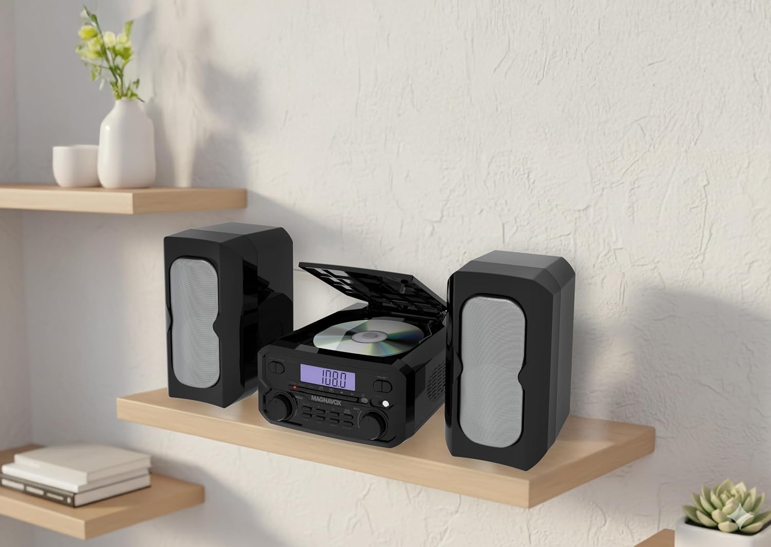 Magnavox MM435M-BK 3-Piece Compact CD Shelf System with Digital FM Stereo Radio, Bluetooth Wireless Technology