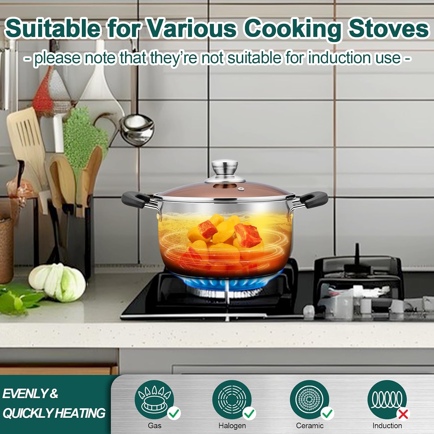 TeamFar 4 Quart Stock Pot, Stainless Steel Stock Pasta Soup Pot with Lid