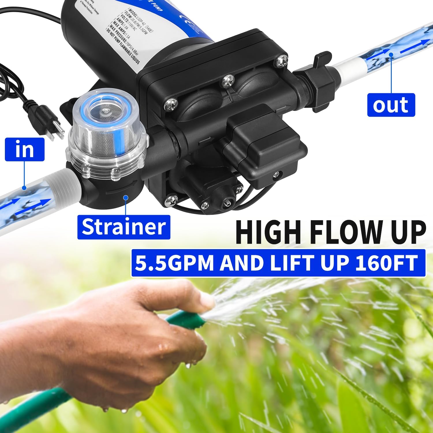 TDRRICH 5.5GPM 75PSI RV Water Transfer Pump for Home, 110V Electric Water Pressure Increaser Diaphragm Pump for Boat Yacht