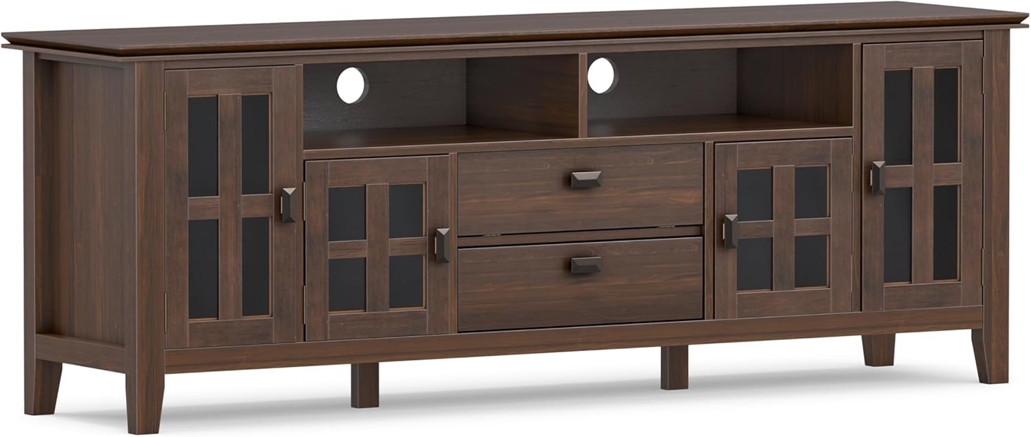 SIMPLIHOME Artisan 53" Wide Solid Wood TV Stand in Russet Brown