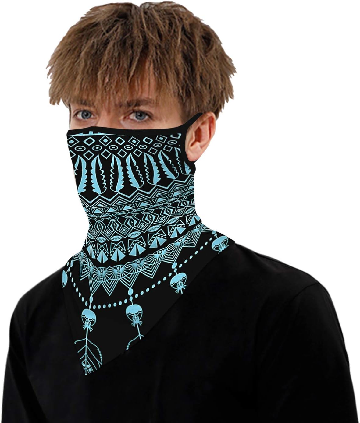YAYOUREL Neck Gaiter Face Mask Bandanas for Men Women UV Face Scarf Cover Ear Loop Hole Facemask for Fishing Running Cycling