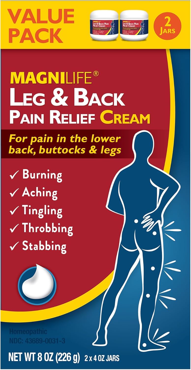 MagniLife Leg & Back Pain Relief Cream (4 oz), Topical Support for Leg Pain & Lower Back Discomfort, Fast Absorbing, No Residue, Mild Scent, Massage-in Formula