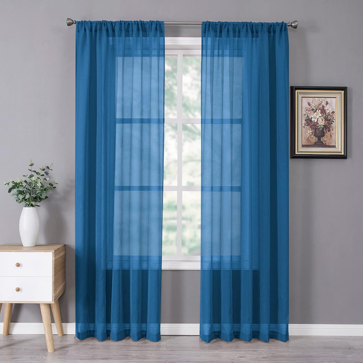 Tollpiz Sheer Curtain Linen Textured Living Room Curtains Sheer Light Filtering Rod Pocket Voile Curtain for Bedroom, 54 x 72 inches Long, White