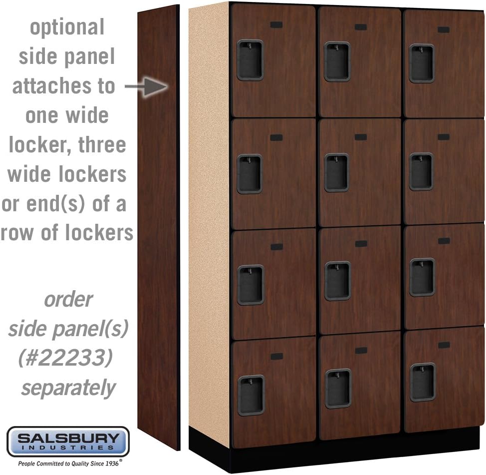 Salsbury Industries 4-Tier Extra Wide Designer Wood Locker with Three Wide Storage Units, 6-Feet High by 18-Inch Deep, Mahogany