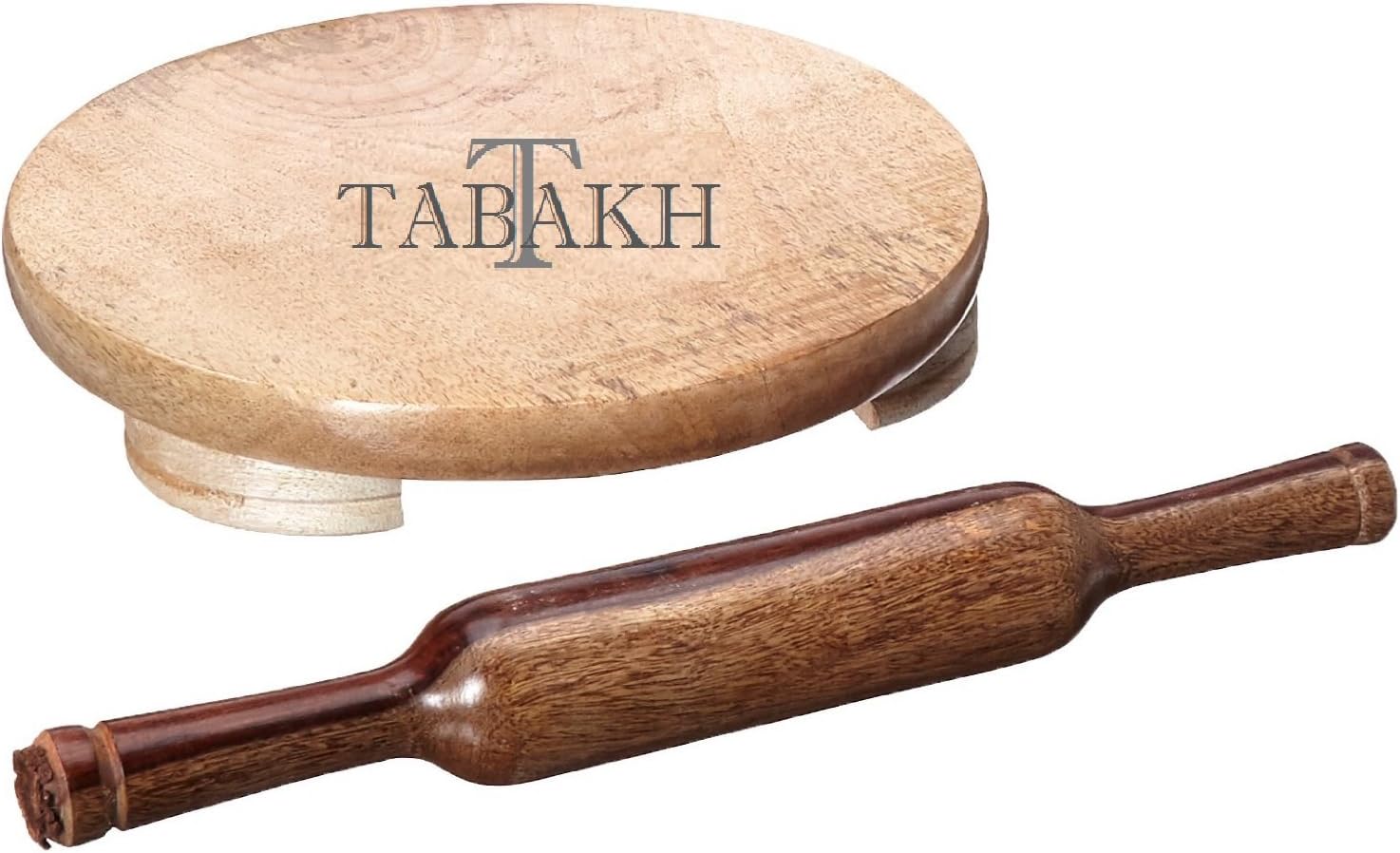 Tabakh Manual Wooden Roti Chapati Flatbread Tortilla Presser Maker with Rolling Pin, 10-Inch