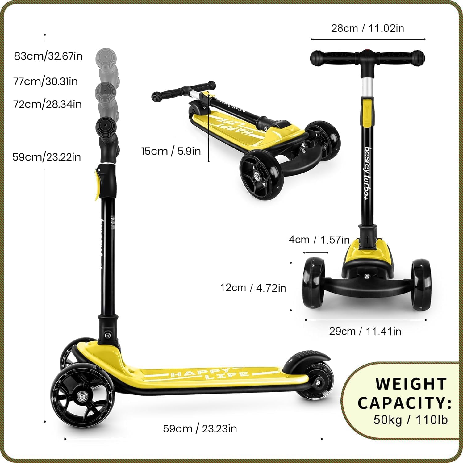 besrey 3 Wheel Scooter for Kids Ages 3-10 with 4 Adjustable Height