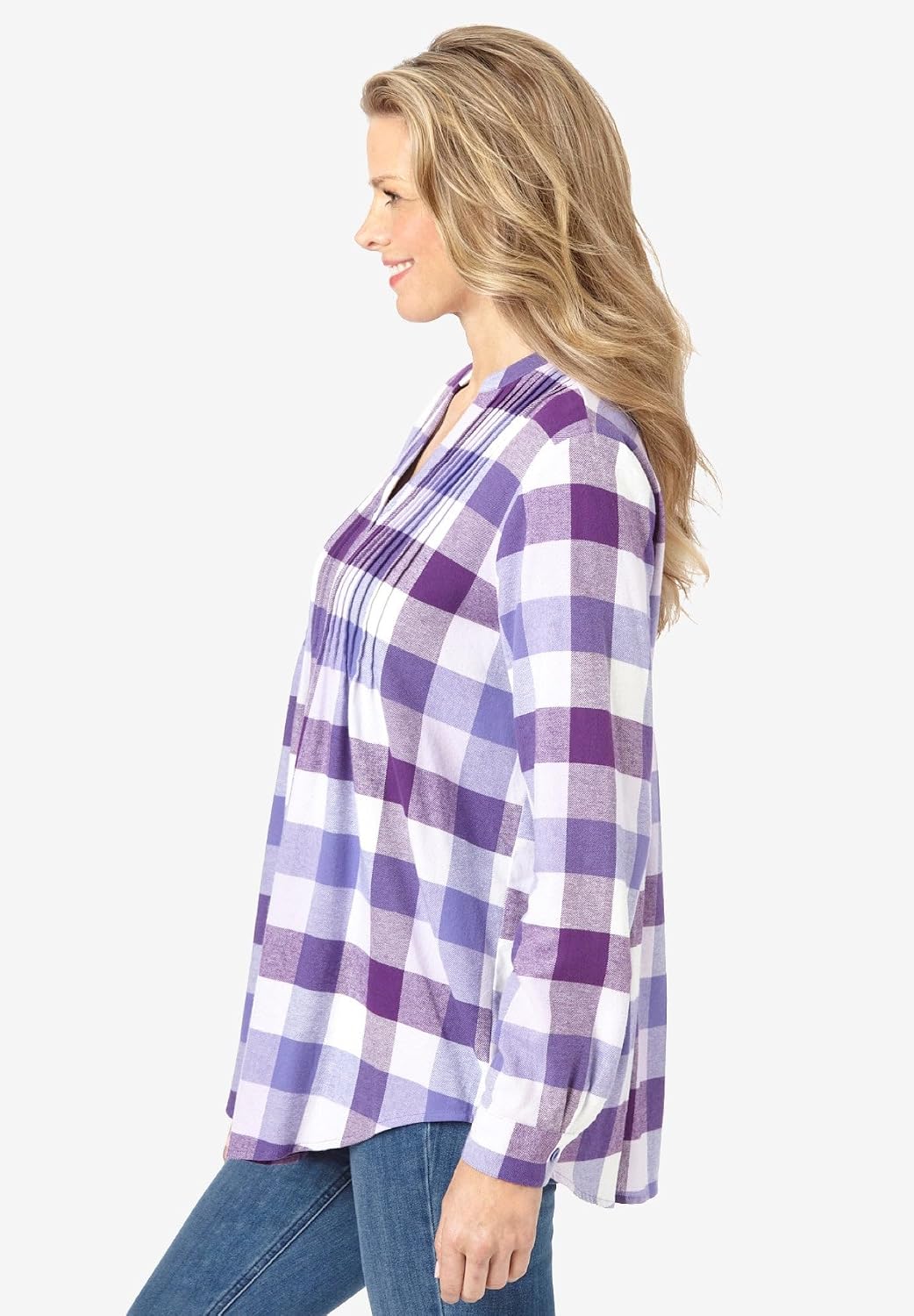 Woman Within Pintucked Flannel Shirt
