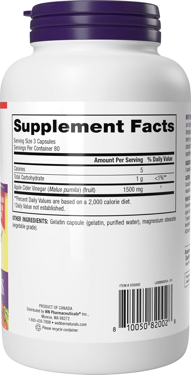 Webber Naturals Apple Cider Vinegar Capsules 1500mg, 240 Capsules