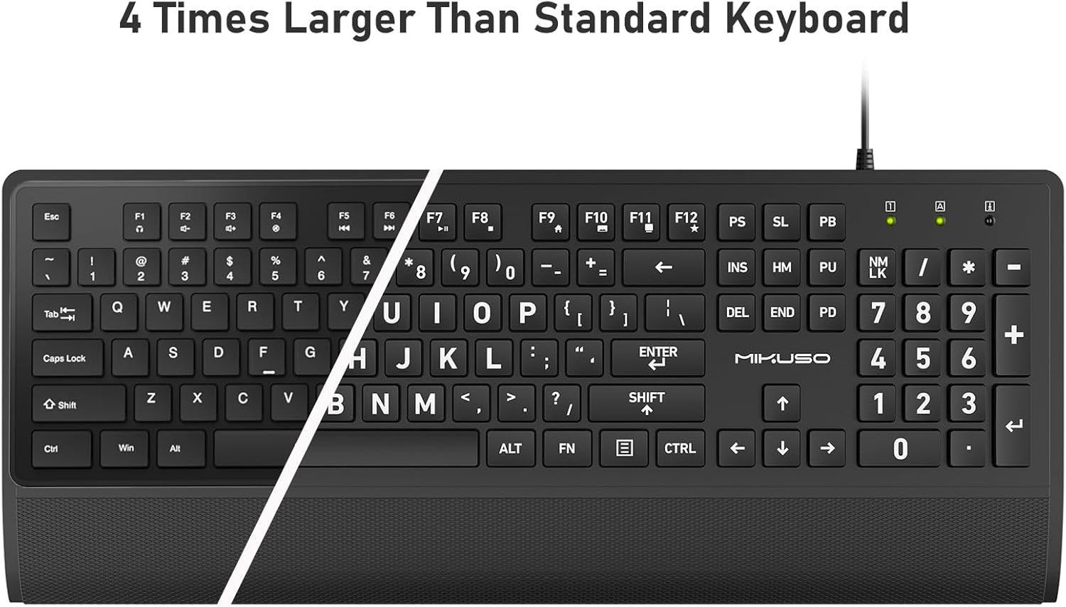 Large Print Computer Keyboard, High Contrast Big Letter for Seniors Visually | Keyboard for elderly Low Vision, Non Fade Letter