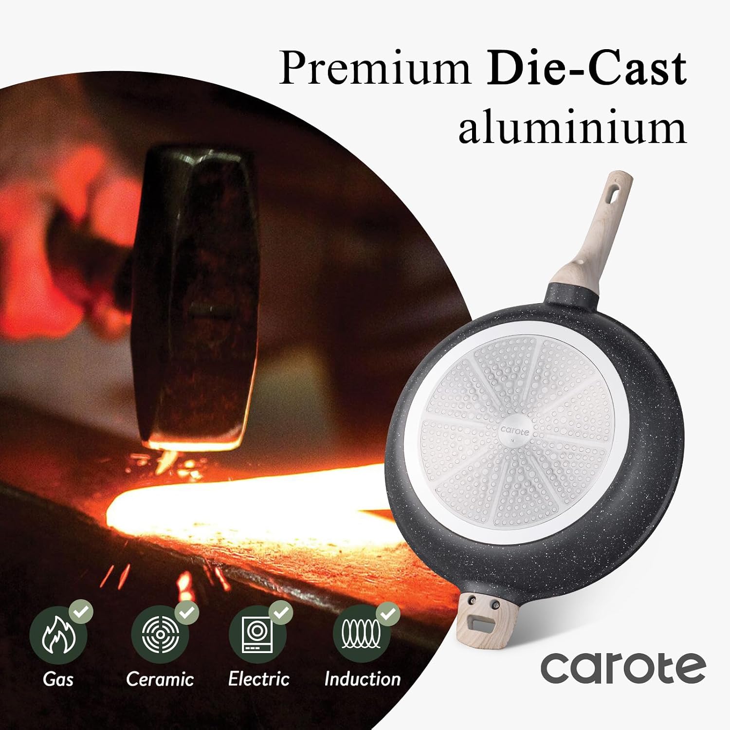 CAROTE Nonstick Frying Pan, 8 Inch Classic Granite Skillet | Kitchen Healthy Non Toxic Stone Cookware,All-Stovetop Compatible, Cool Handle, Easy to Clean, PFOA Free
