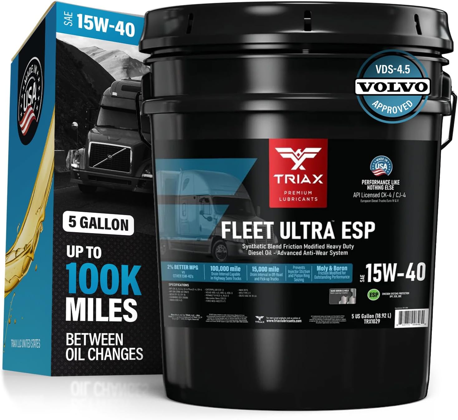 TRIAX Fleet Ultra 15W-40 CK-4 API Licensed Synthetic Blend, Moly and Boron Performance Boosted, Heavy Duty Diesel Engine Oil