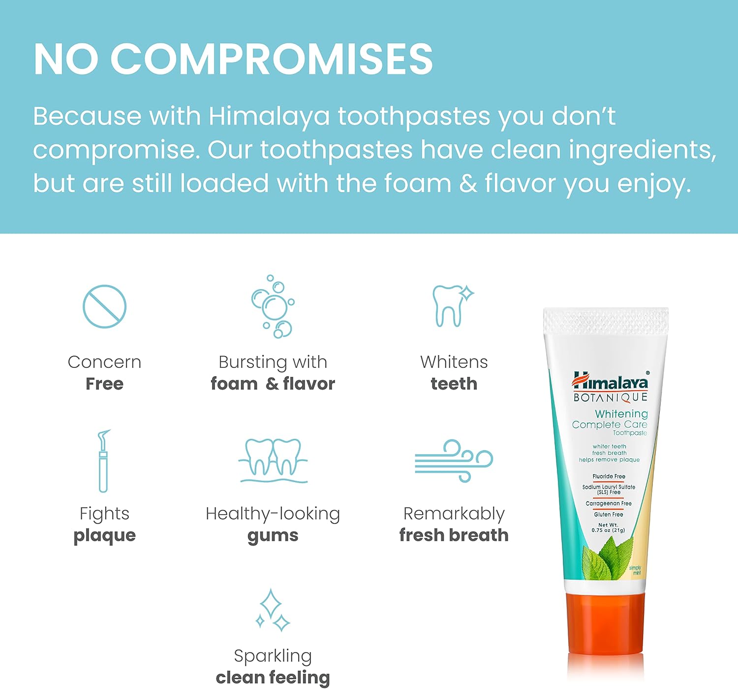 Himalaya Botanique Whitening Complete Care Toothpaste, Teeth Whitening, Fights Plaque, Fluoride Free, No Artificial Flavors, SLS Free, Cruelty Free, Foaming, Simply Mint Flavor, 5.29 Oz, 4 Pack