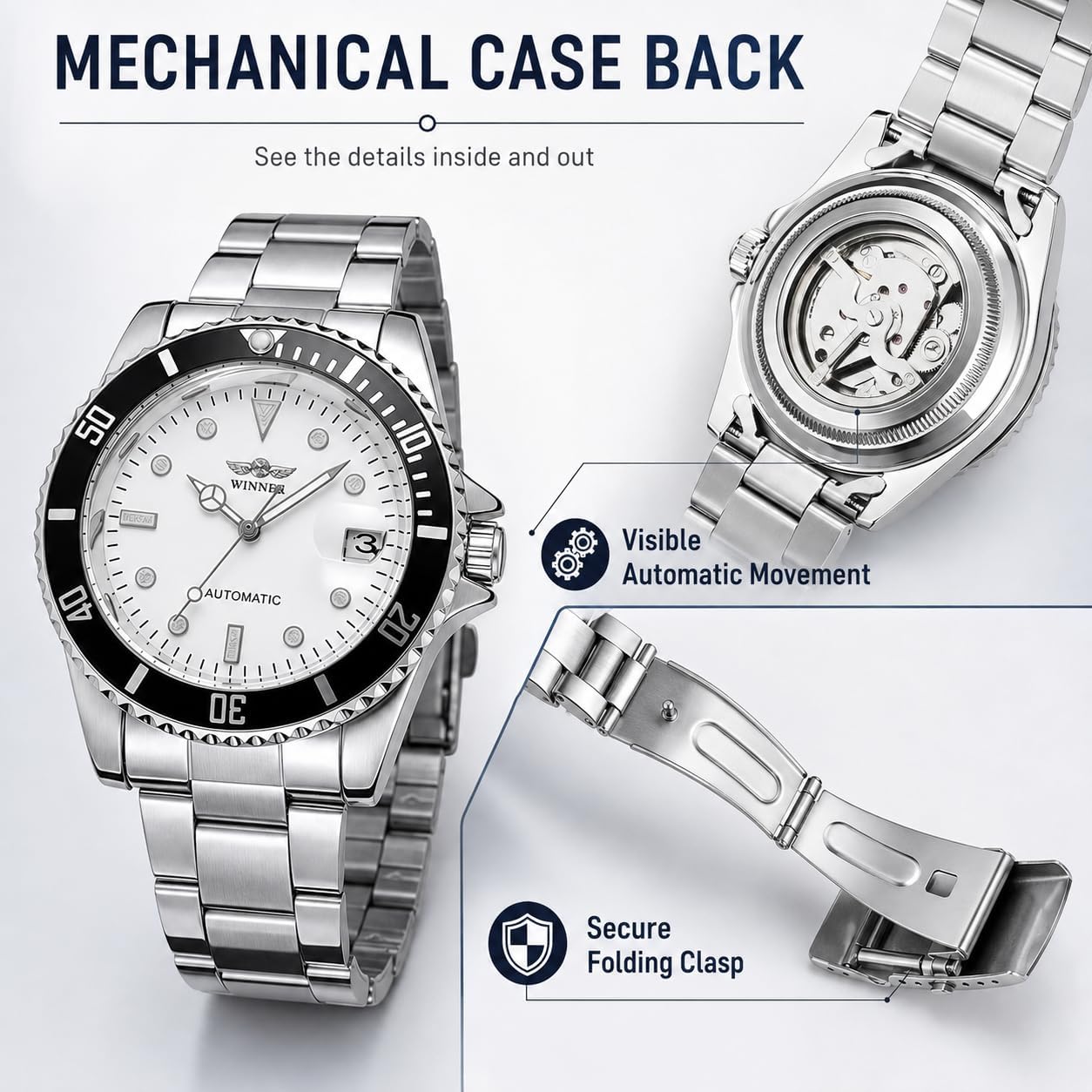 MASTOP Mens Automatic Mechanical Watches Stainless Steel Waterproof Luxury Watch for Men Reloj Automático para Hombre