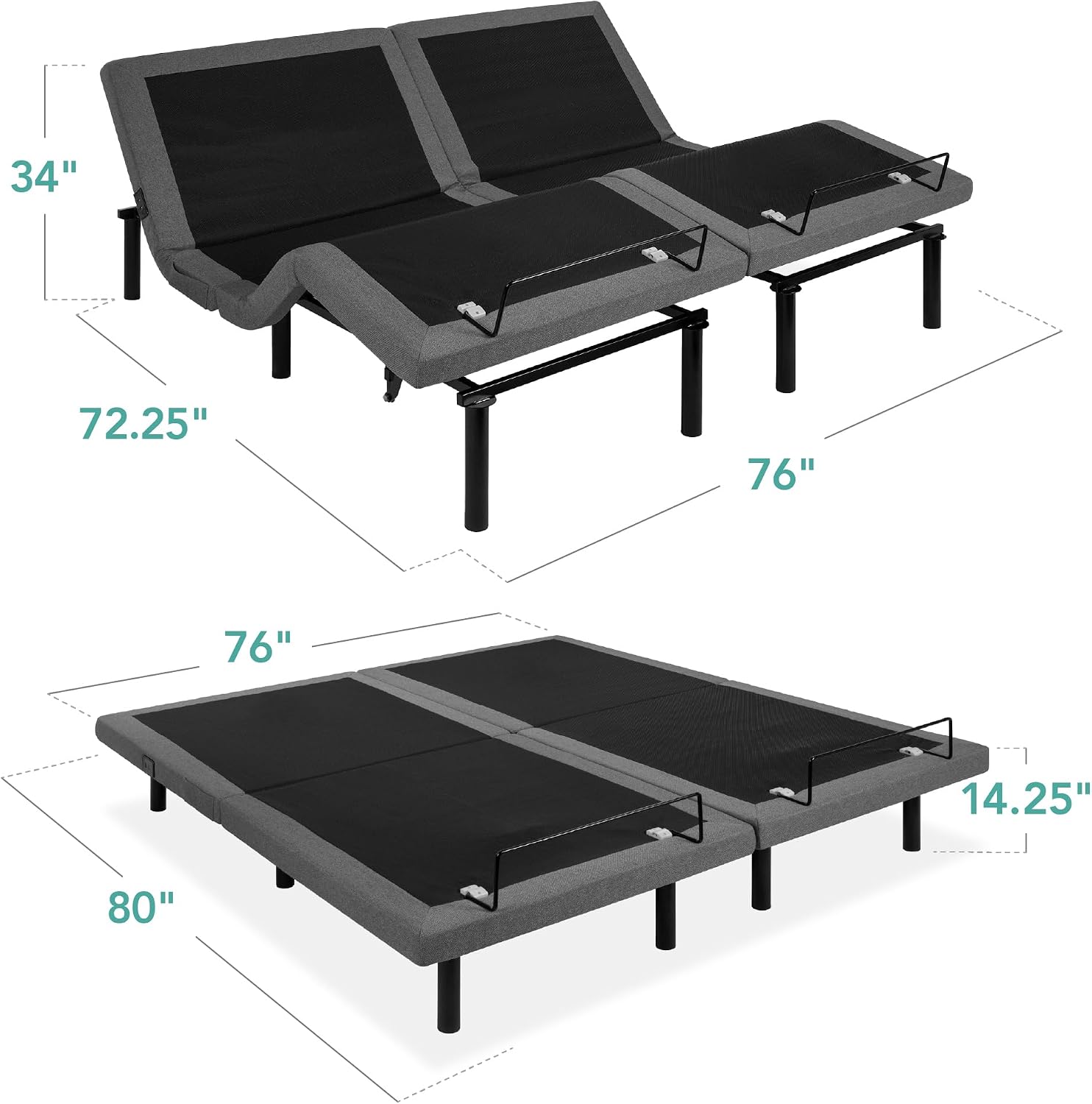 Best Choice Products Ergonomic Twin XL Size Adjustable Bed Frame, Electric Base w/Wireless Remote Control, Nightlight, Massager, 2 USB Ports