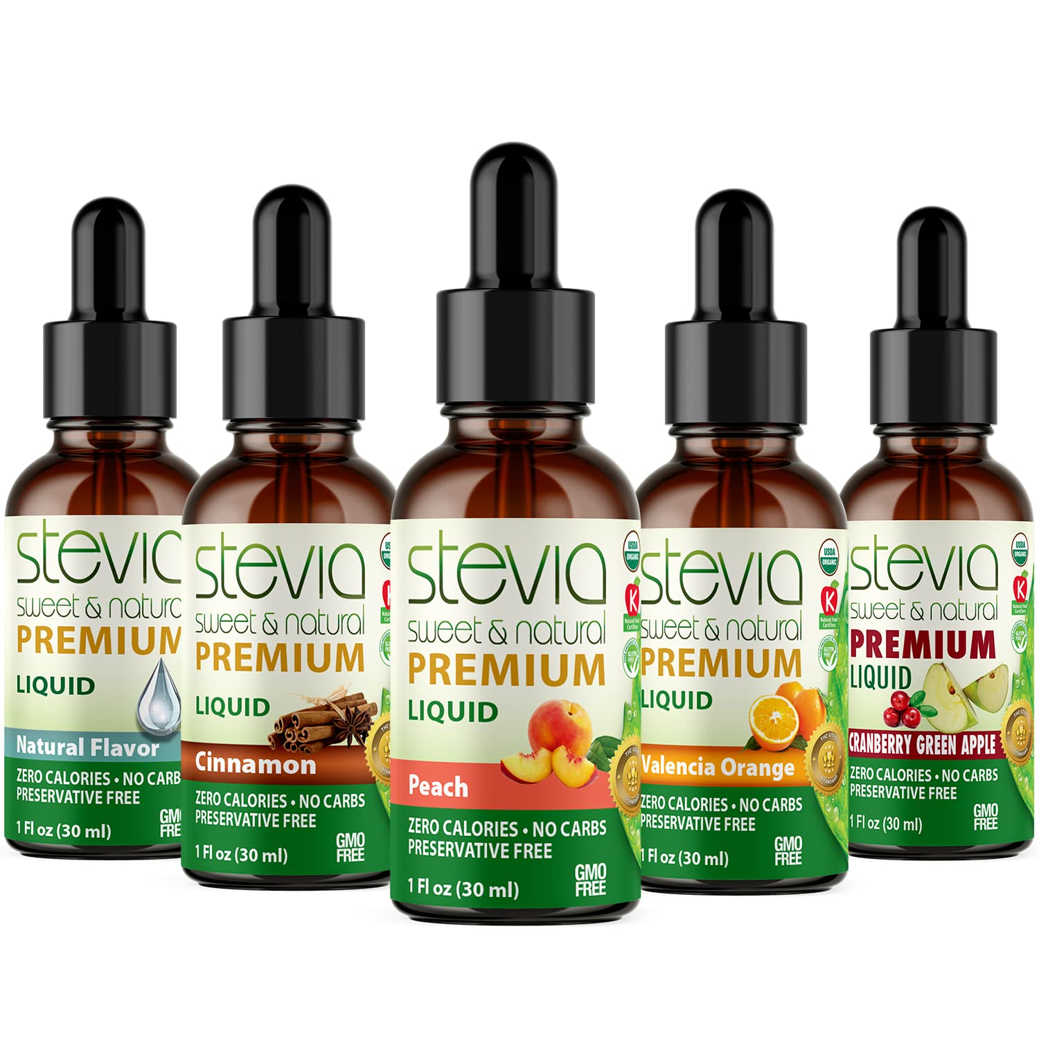 Stevia Intl (Pack of 5) TEA LOVERS Bundle. Premium Stevia Drops with 5 Flavors in Glass Bottles. All Naturally Sweet, Non-Bitter, 0 Calorie, 0 carb