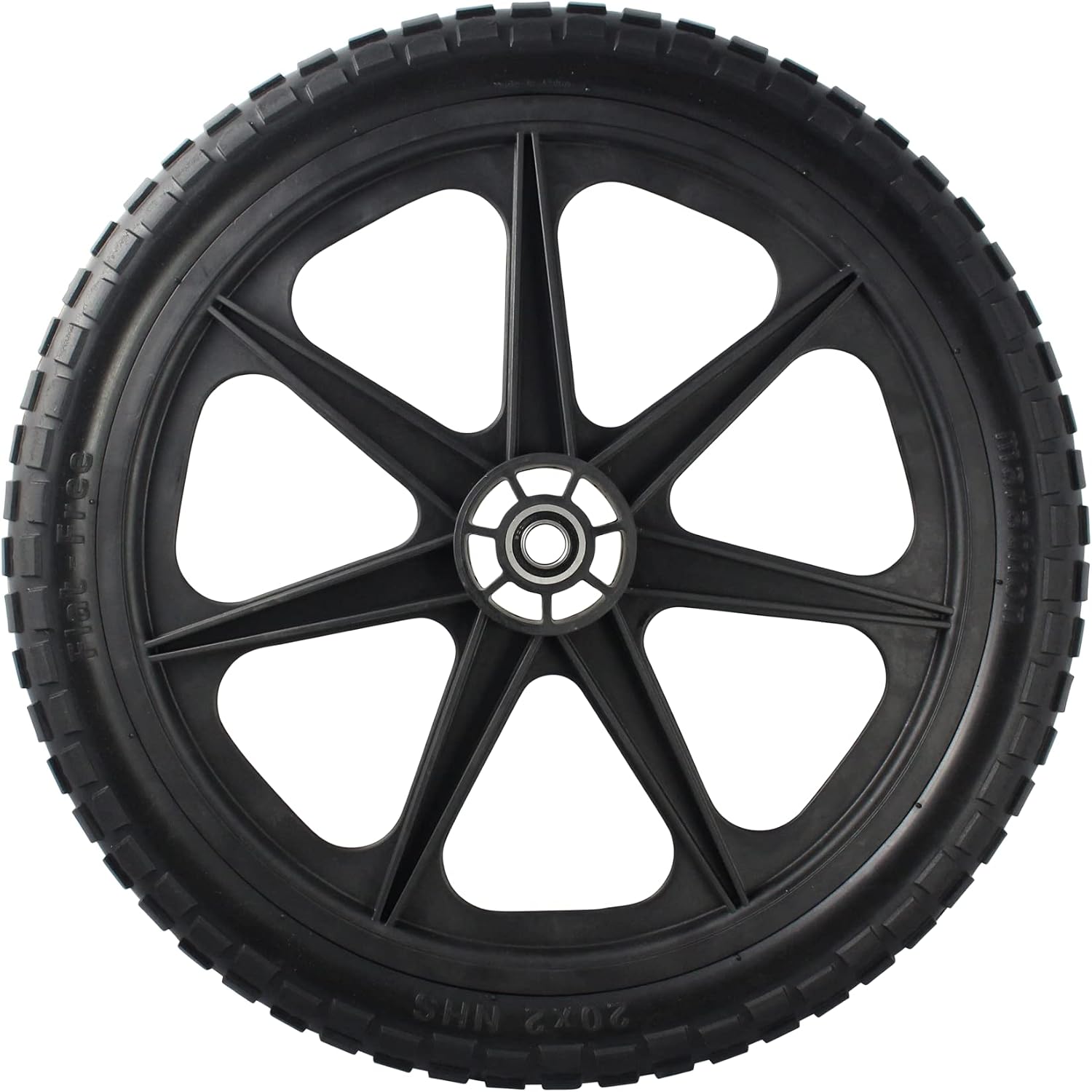 Marathon 92010-2PK Flat-Free 20" Tire and Wheel Assembly, Centered Hub, Ball Bearings, Heavy-Duty Plastic Spoked Wheel, Replacement for Rubbermaid Big Wheel and other Carts, Easy Install, 2 Pack