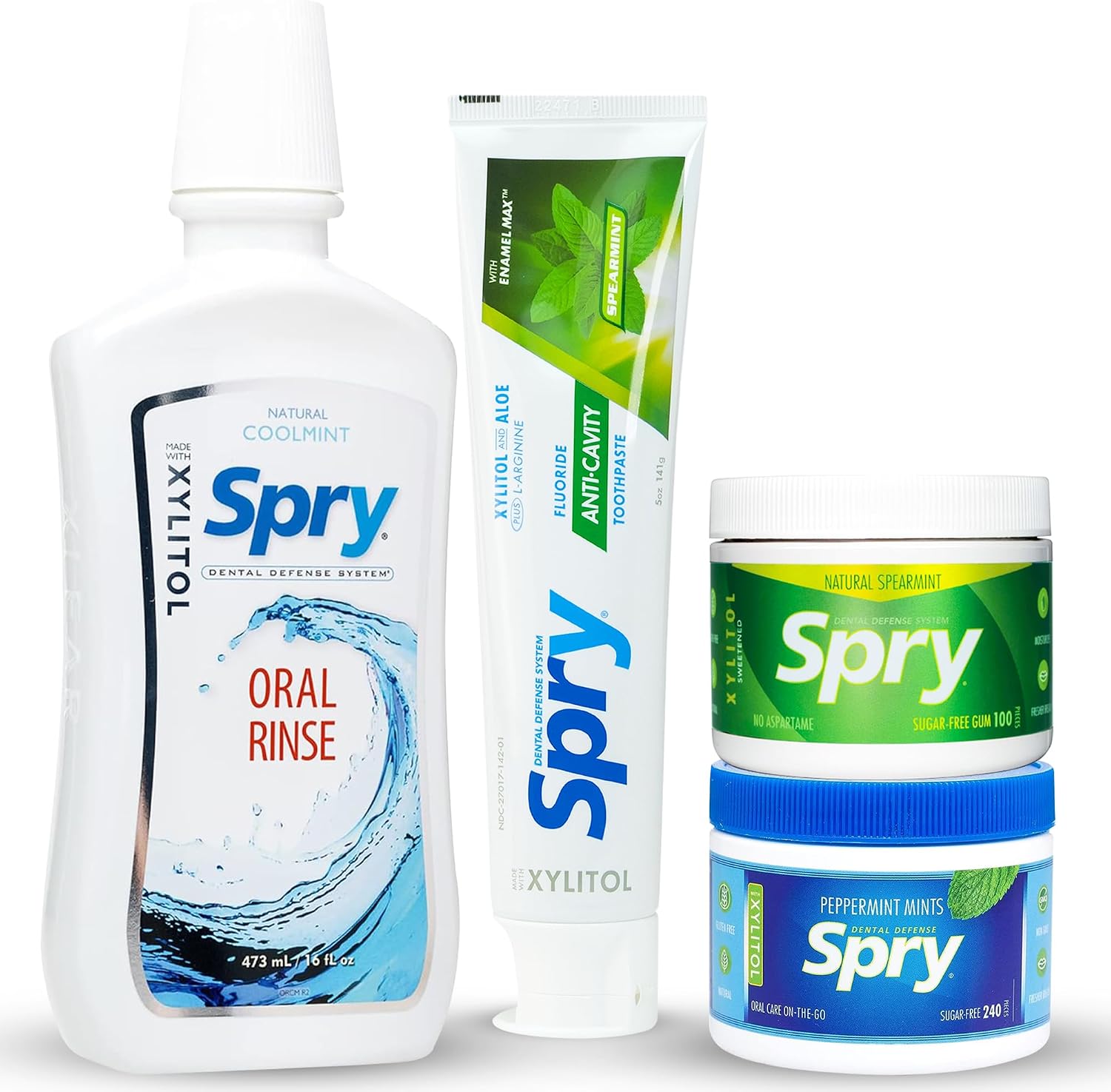 Spry Natural Xylitol Oral Rinse Mouthwash, Spearmint - 16 fl oz (Pack of 1) | Natural, Fluoride Free, Enamel Support, Low Alcohol, Gentle for Sensitive Mouth and Gum, Non-GMO, No Burn
