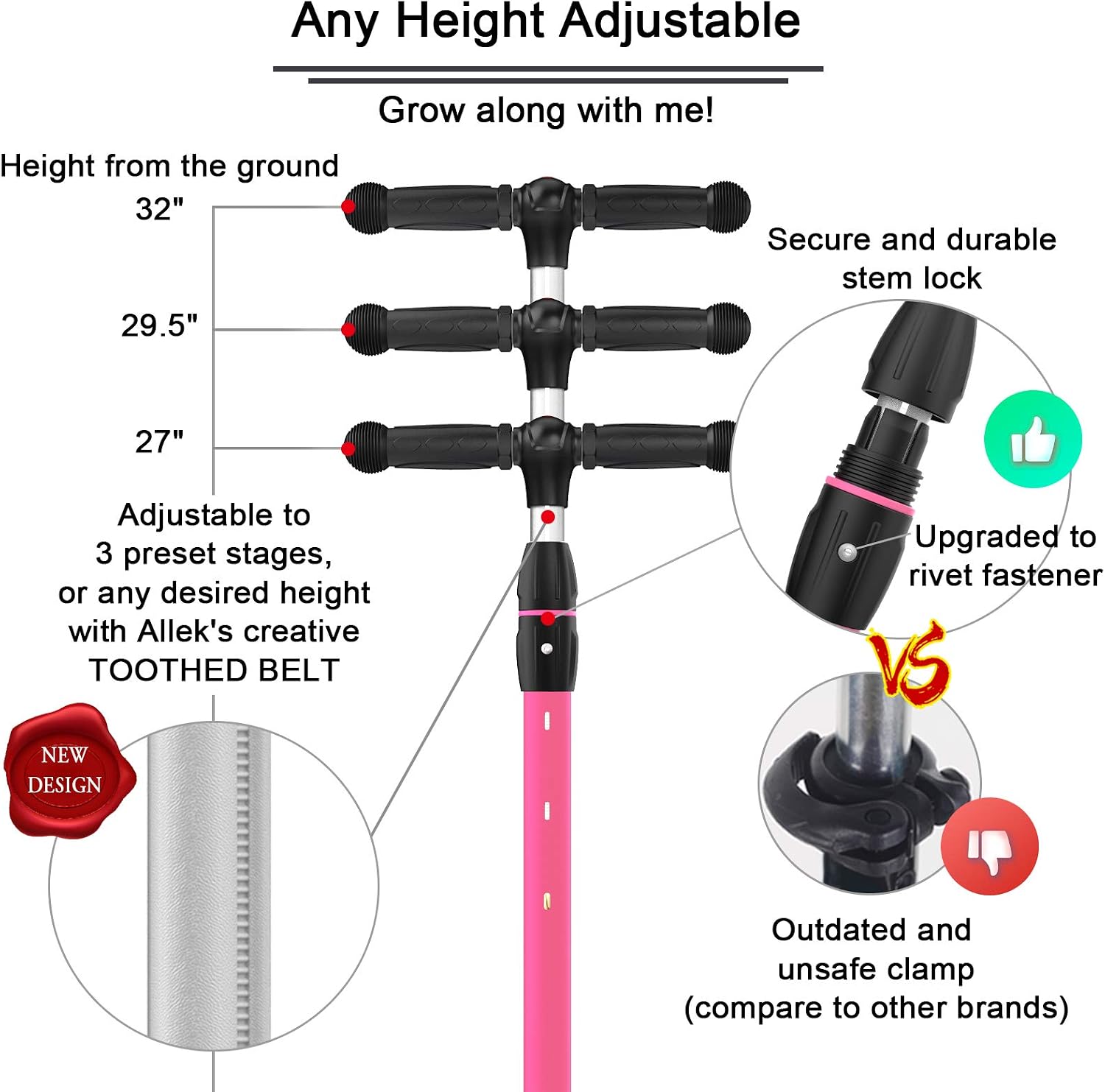 Allek Kick Scooter B03, Lean 'N Glide 3-Wheeled Push Scooter with Extra Wide PU Light-Up Wheels