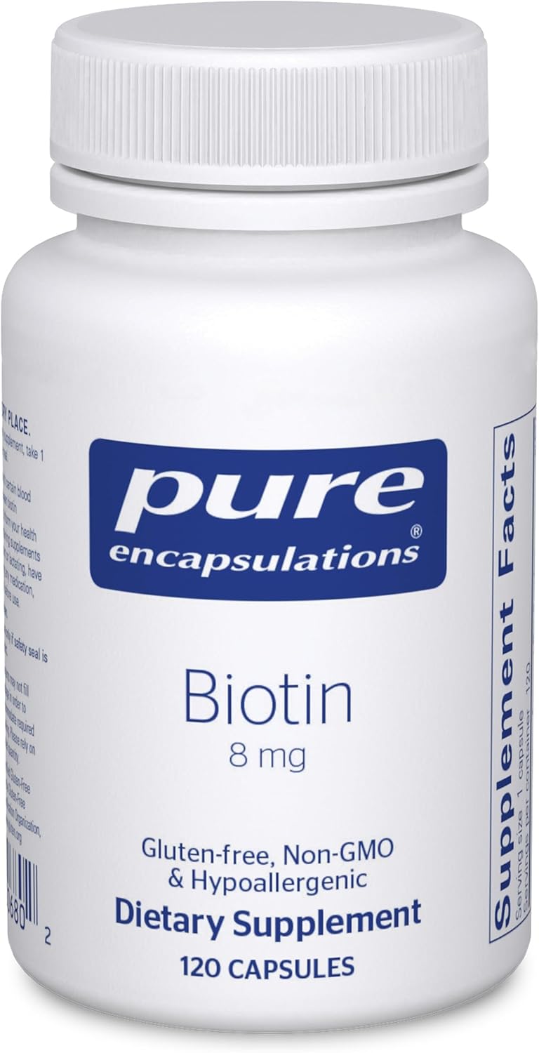 Pure Encapsulations Biotin 8 mg - B Vitamin Supplement to Aid Stress Relief, Hair, Skin & Nail Strengthening, Metabolism, Carbohydrate Support & Nervous System* - with Premium Biotin - 120 Capsules | B Vitamin Supplement for Stress Relief, Hair, Skin, an…
