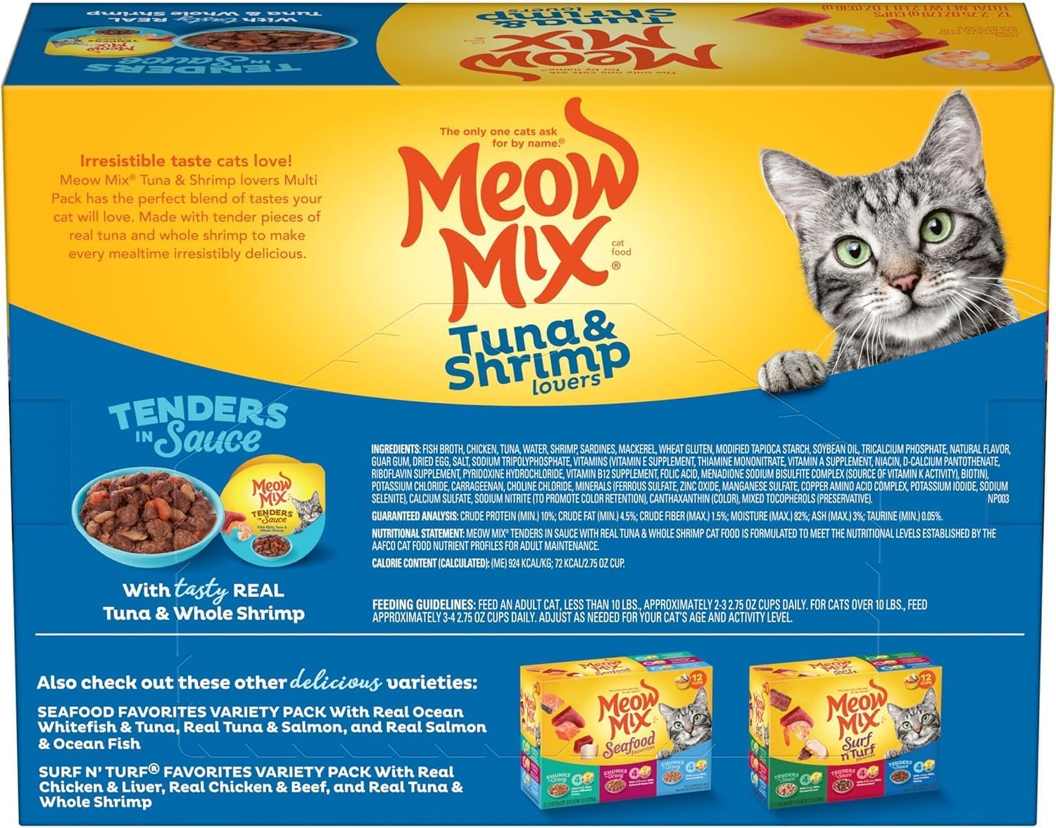 Meow Mix Tenders in Sauce, Wet Cat Food with Tuna & Whole Shrimp, 12 Cups