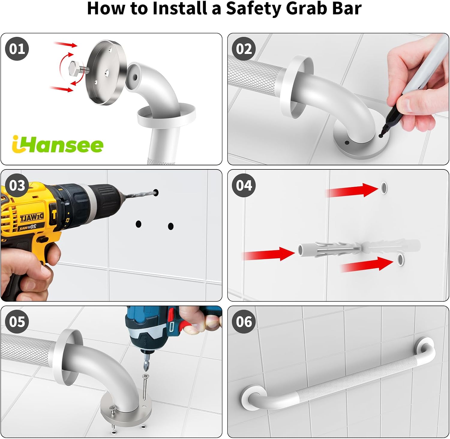 Brushed Nickel Grab Bars 18" 32" 36" 42" Bundle - 1.25" Diameter | 4 Pack Commercial Grab Bar, Anti-Slip Safety Shower Handrail, Toilet Handicap Bar, Stainless Steel Bathroom Handle for Senior