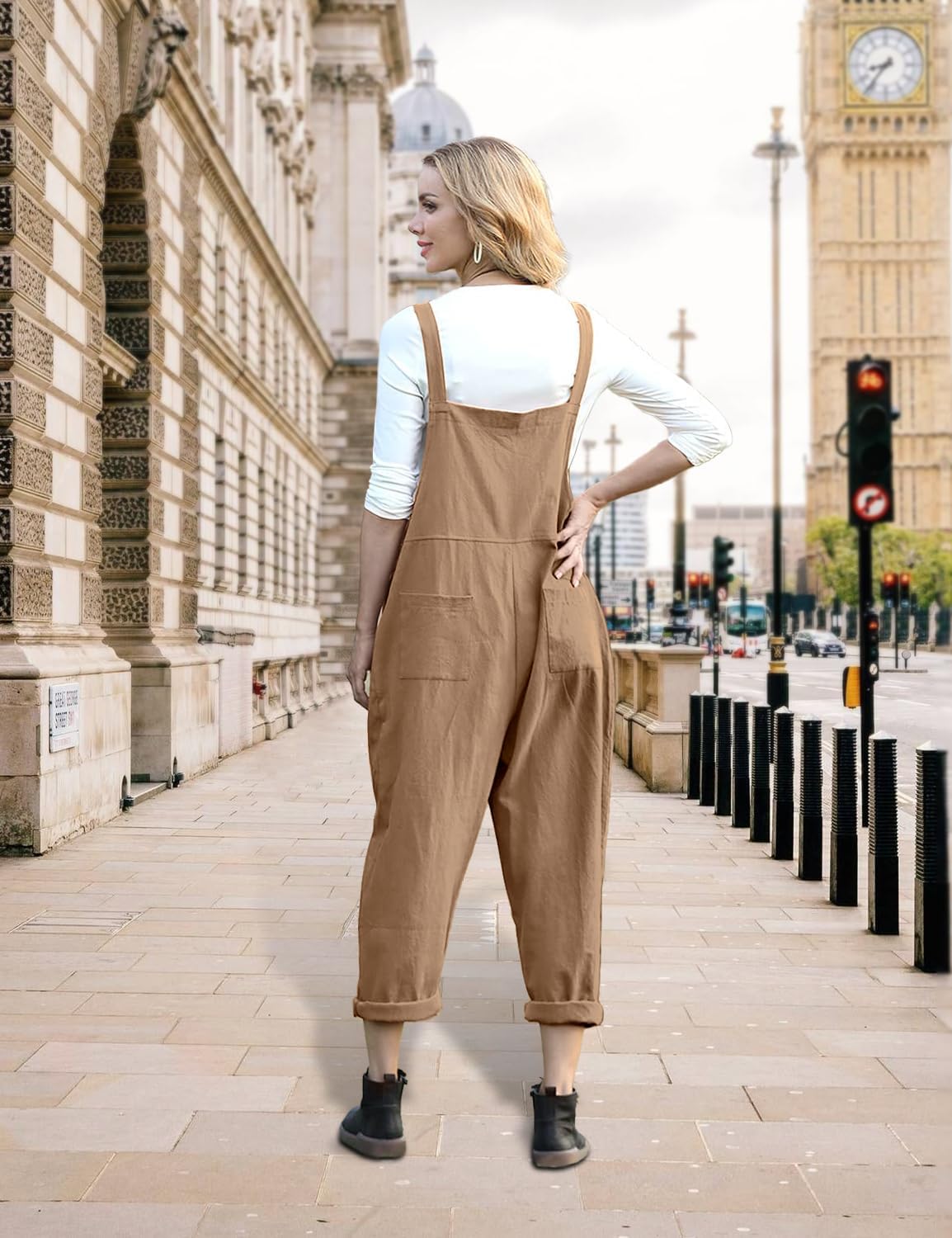 YESNO Women Long Casual Loose Bib Pants Overalls Baggy Rompers Jumpsuits with Pockets PV9