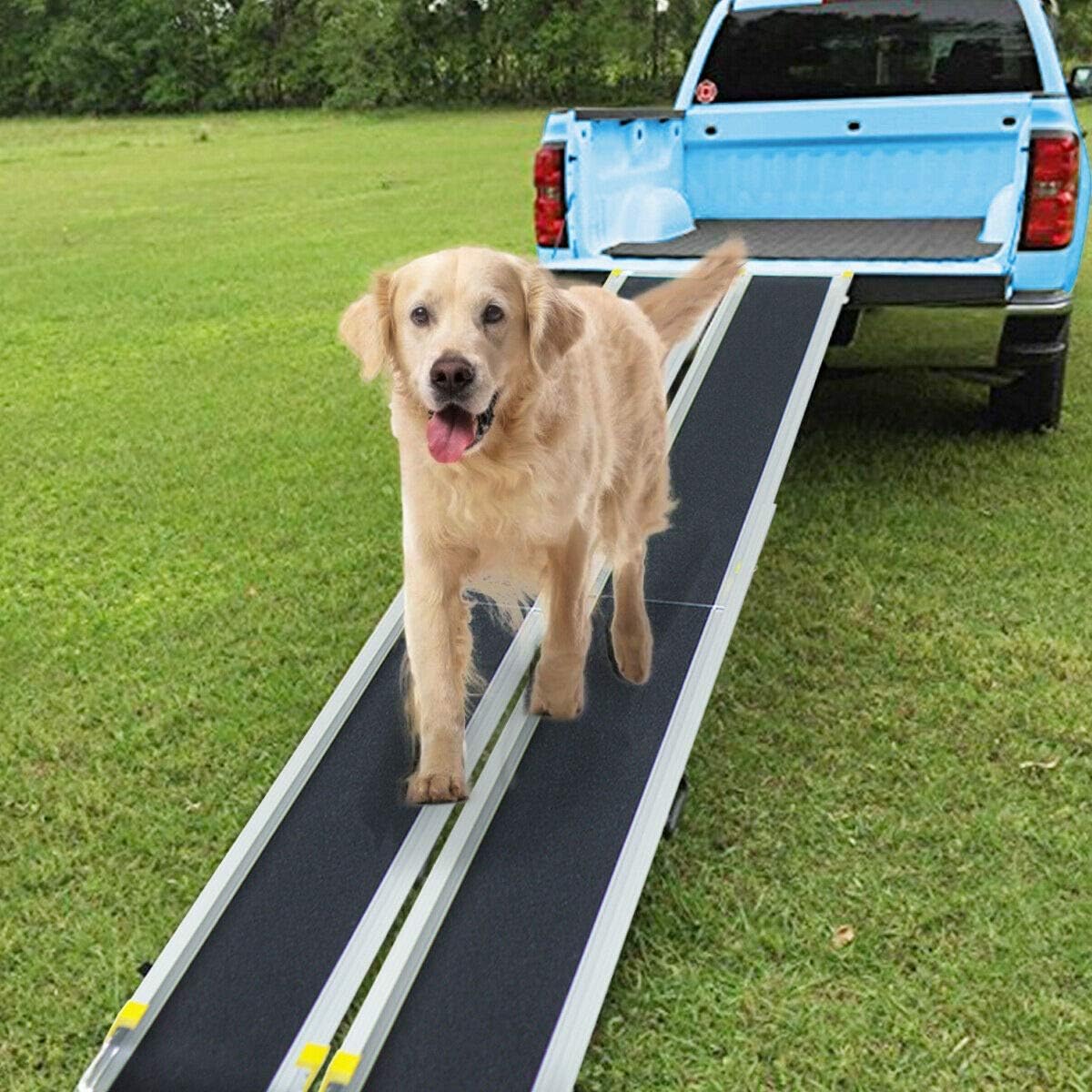 Goplus Wheelchair Ramp, Adjustable Portable Aluminum Ramps with Non-Skid Surface for Home Steps Stairs Doorways