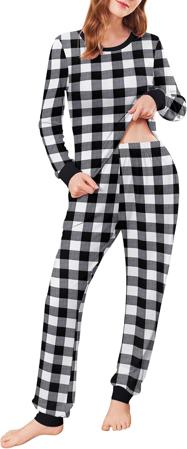 Ekouaer Womens Pajamas Sets Long Sleeve Tops with Jogger Pants