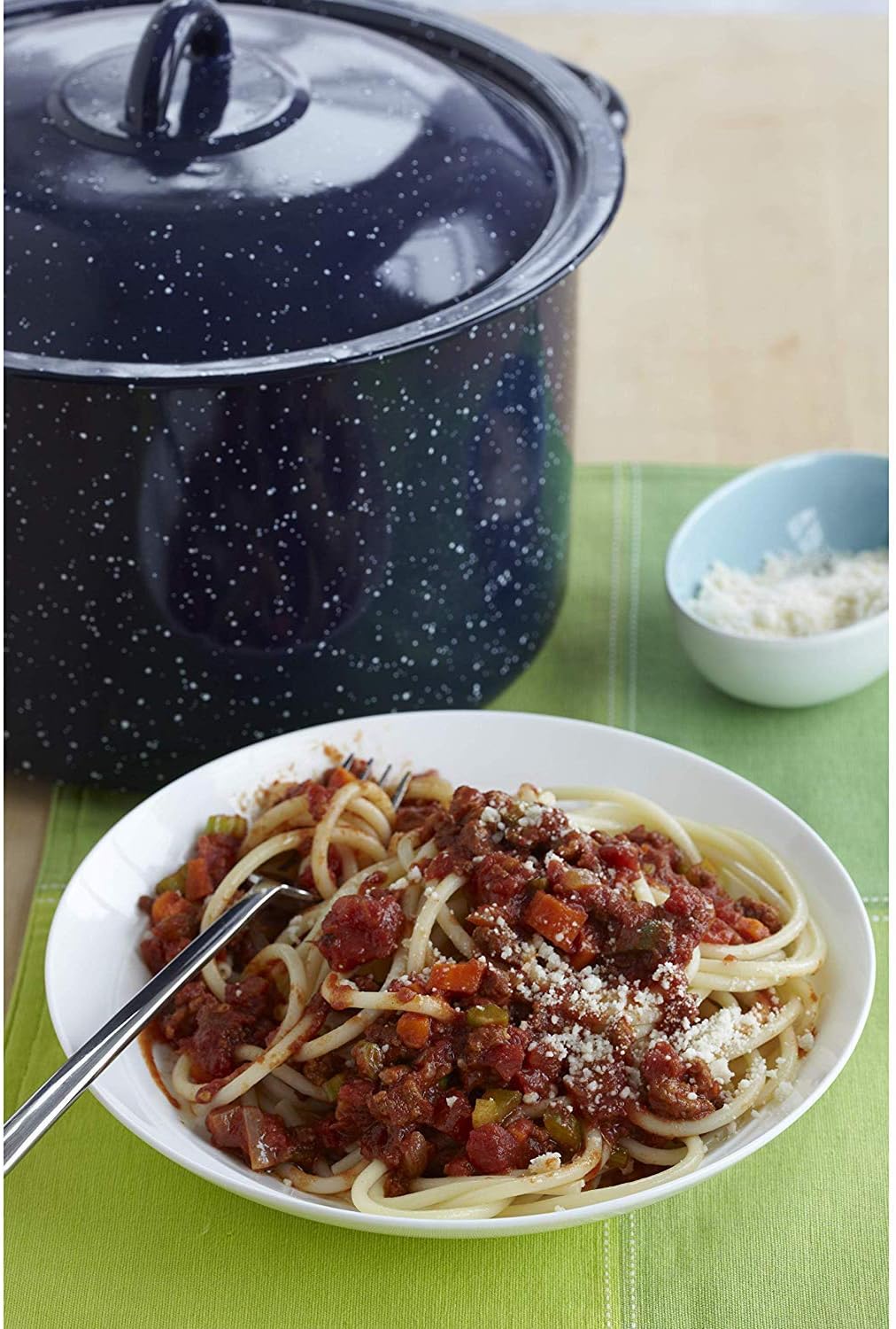 IMUSA USA C20666-1062810W Speckled Enamel Stock Pot with Lid, 4 Quart, Blue | Speckled Enamel Finish, Durable Steel Construction, Ideal for Soups and Stews, Great for Everyday Family Meals