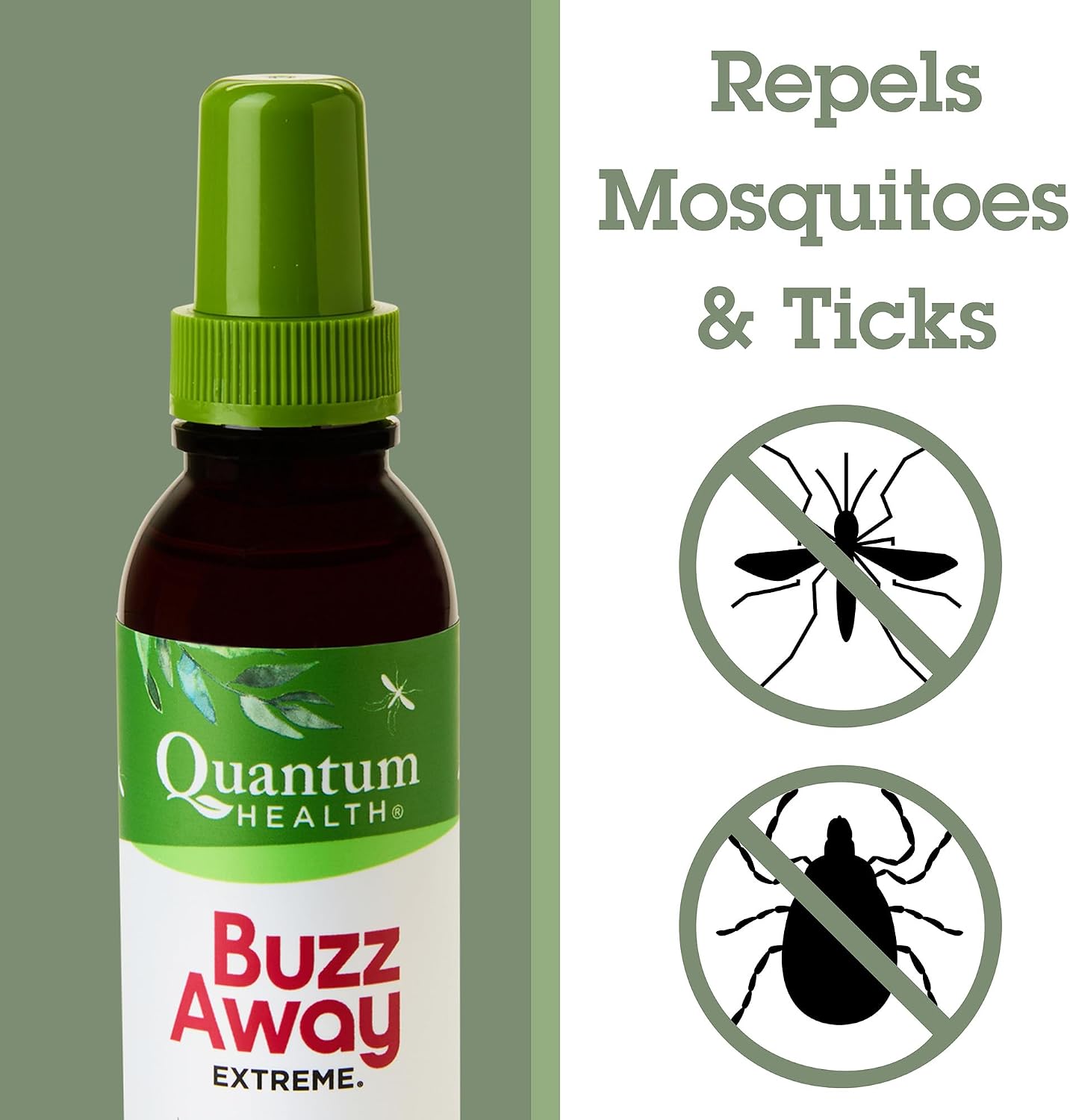 Quantum Health Buzz Away Extreme Mosquito & Tick DEET-Free Repellent, 8 oz | Effective Outdoor Bug Spray, Kid-Friendly, Geraniol, Peppermint, Citronella, Thyme & Clove, Independent Field Tested