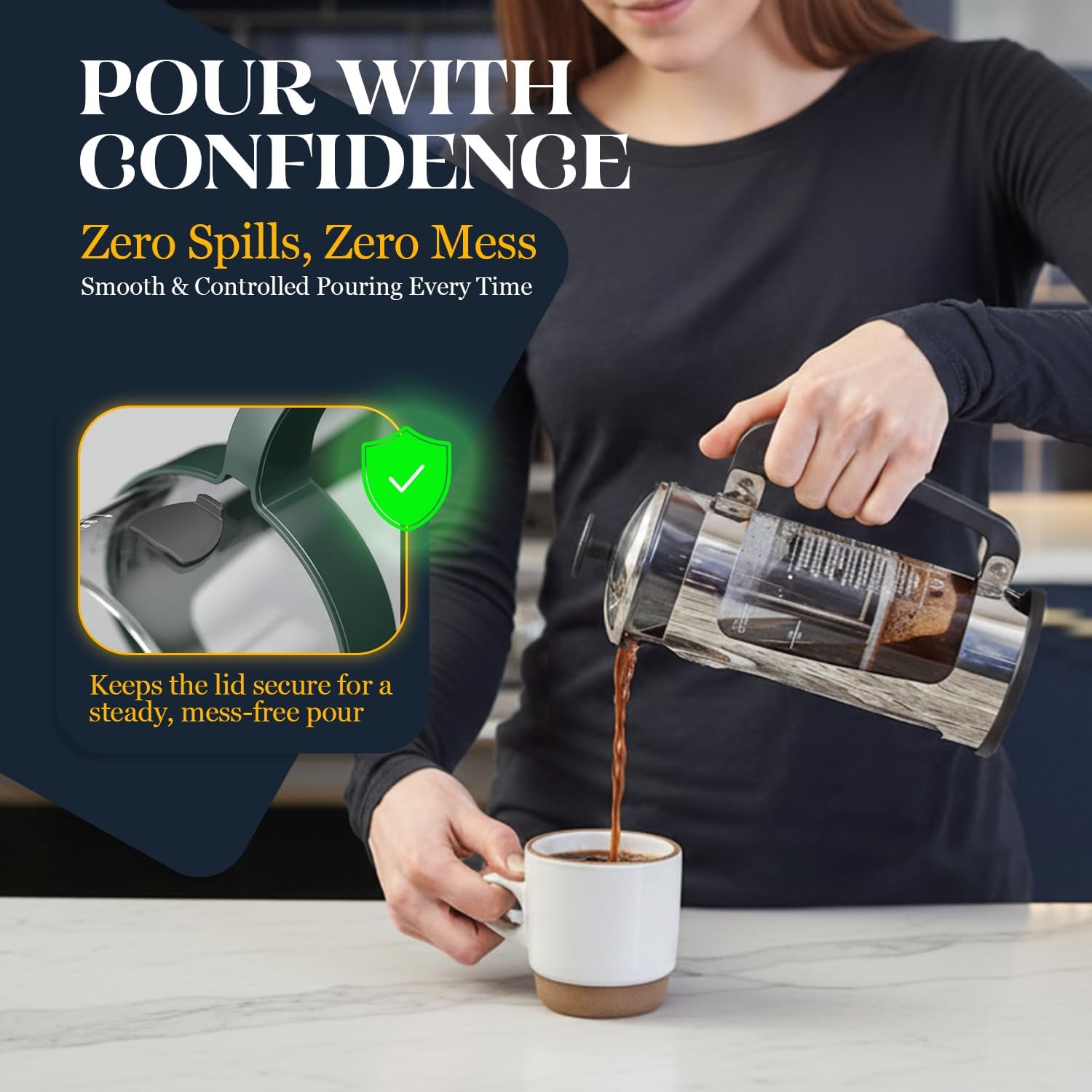 ESPRO P3 French Press Coffee Maker, 32oz, Black, Double Micro Filter Press | Grit-Free Coffee Press, Thicker Borosilicate Heat Resistant Glass french press, Tea Press, Easy Coffee Brewer, Tea Brewer