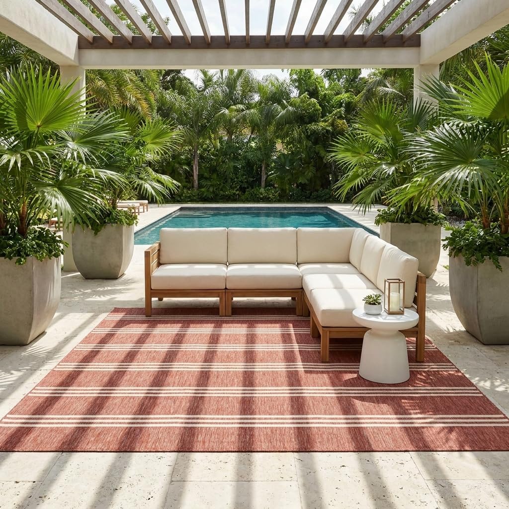 Unique Loom Outdoor Collection Area Rug - Anguilla (9' x 12' Rectangle, Blue/ Ivory)