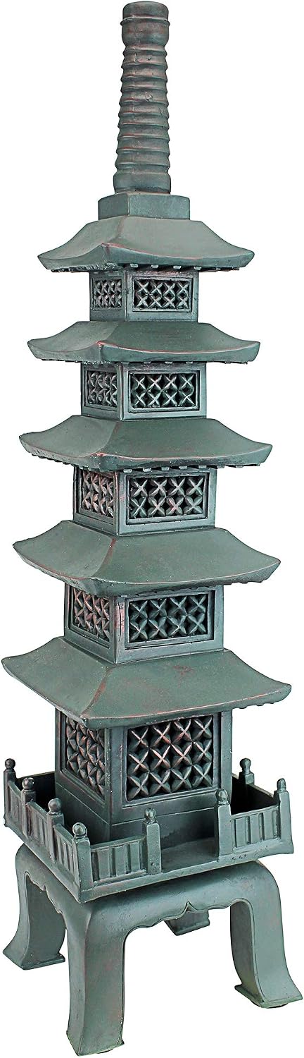 Design toscano ng29870 asian decor pagoda lantern indoor/outdoor statue, 11 inches wide, 11 inches deep, 17 inches high, handcast polyresin, two tone stone finish