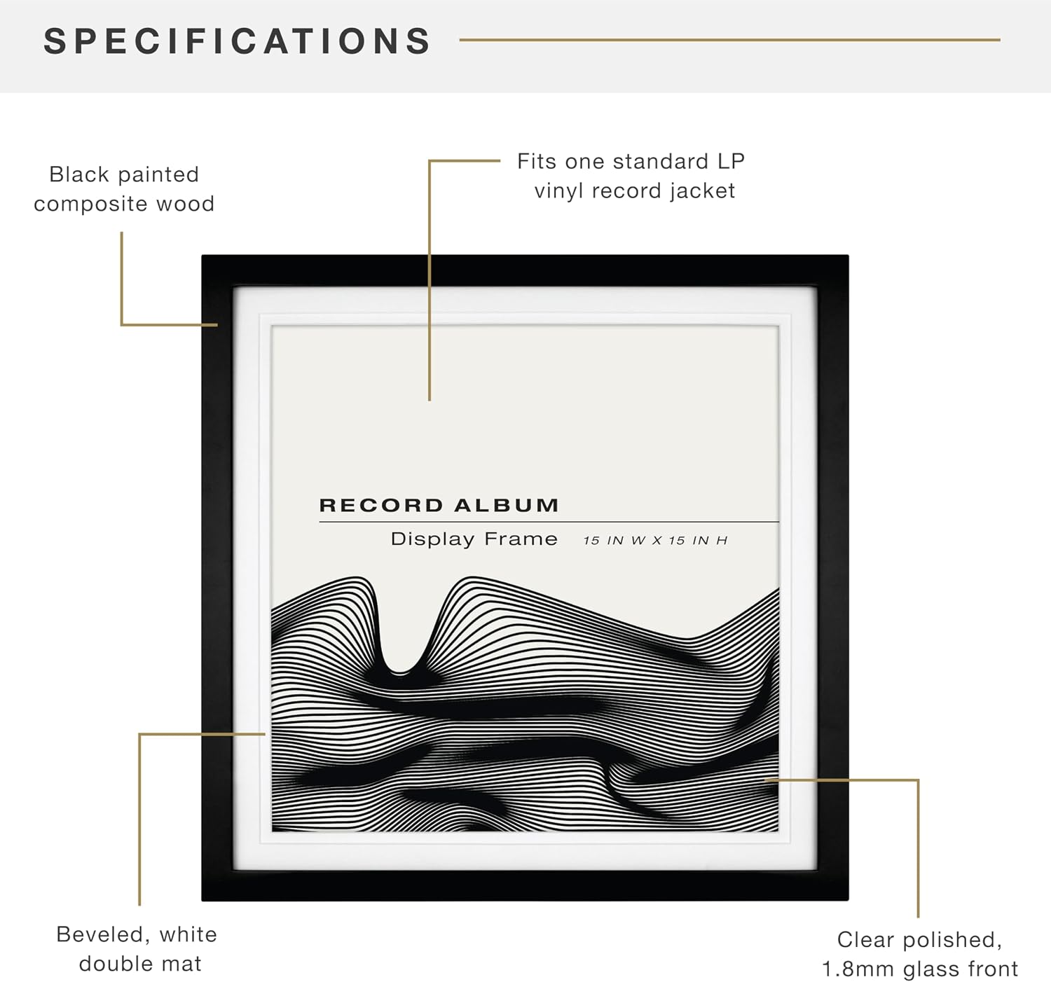 MCS Single Matted Record Album Frame, 15x15, Black