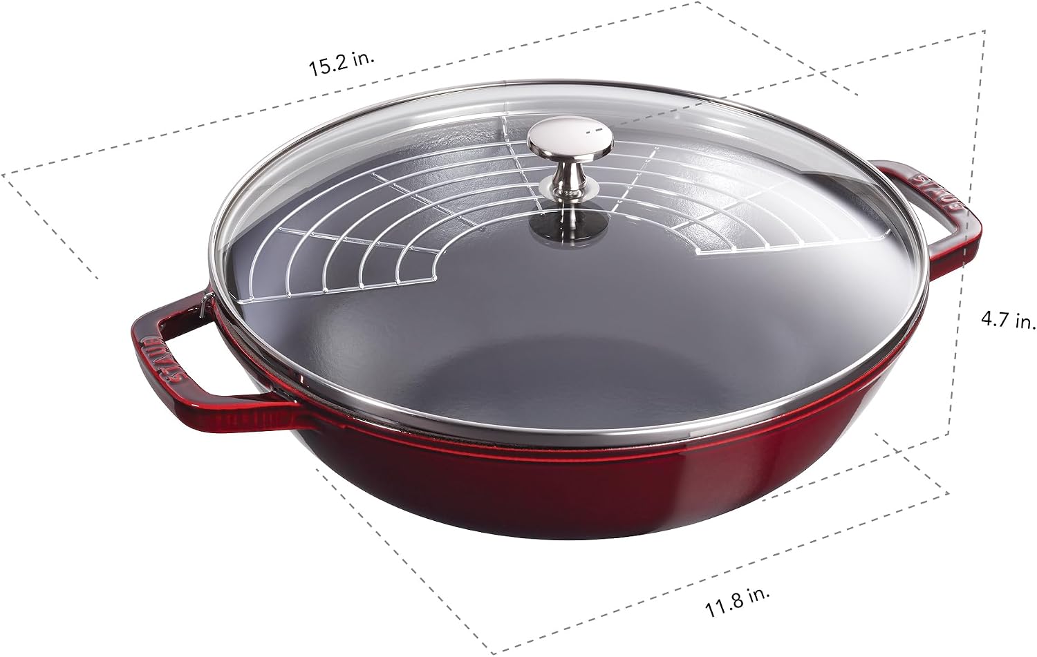 Staub Cast Iron Perfect Pan, Wok, Dutch Oven, 4.5-quart, serves 4-5, Made in France, Dark Blue