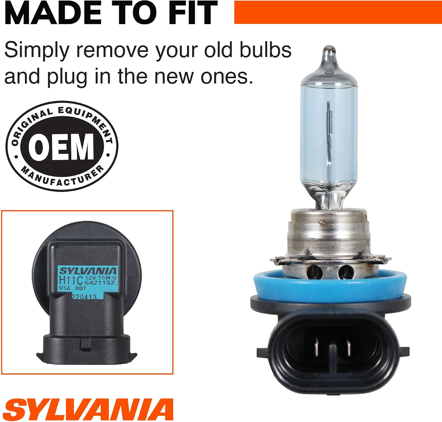 SYLVANIA - H11 (64211) SilverStar zXe GOLD High Performance Halogen Headlight Bulb - Headlight & Fog Light, Bright White Output, Best HID Alternative