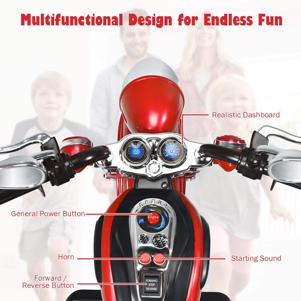 Costzon 6V Ride on Chopper Kids Motorcycle with Horn, Headlight (Red)
