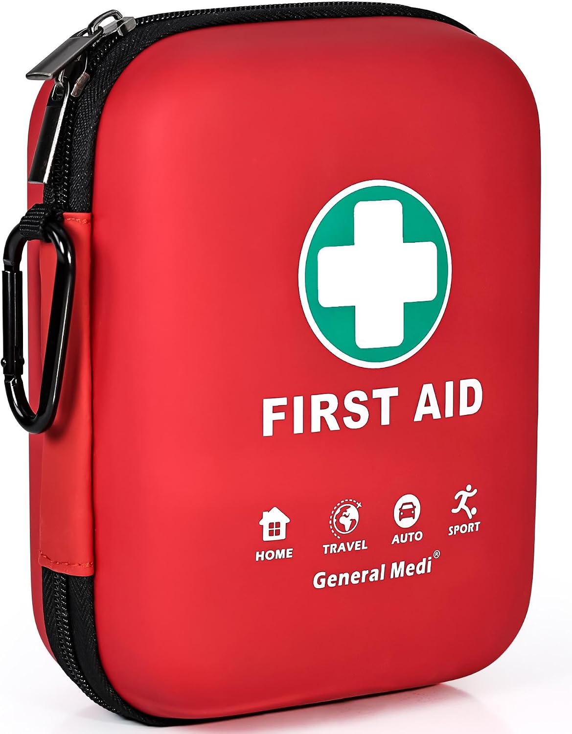 General Medi First Aid Kit - 170 Pieces Hard Case and Lightweight - Great for Travel, Home, Office, Vehicle, Camping, Workplace & Outdoor (Red)