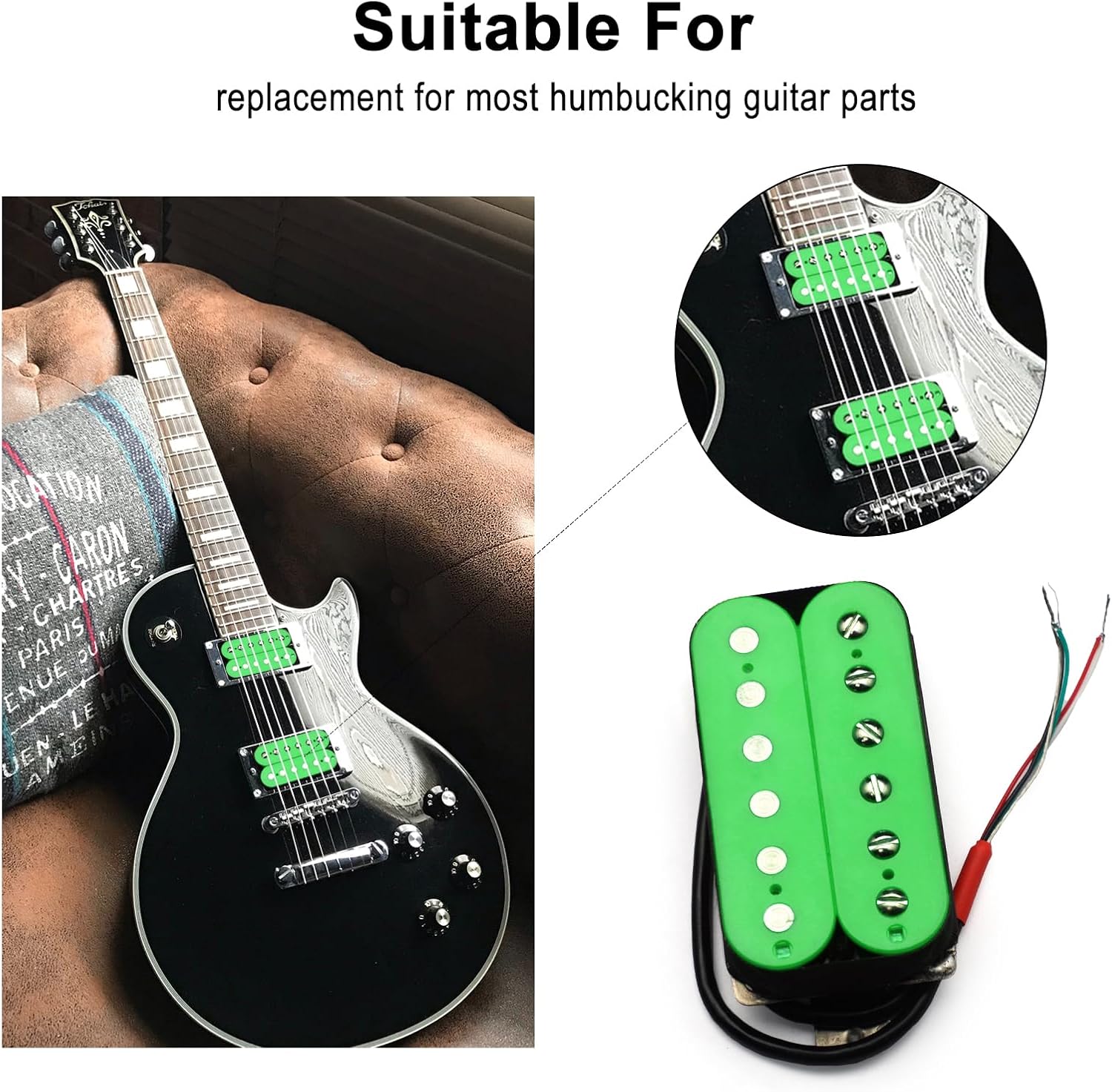 SAPHUE Alnico 5 Humbucker Pickup Double Coil Electric Guitar Pickups Set with Neck and Bridge with Prewired and Screws Parts Accessories Kit Black