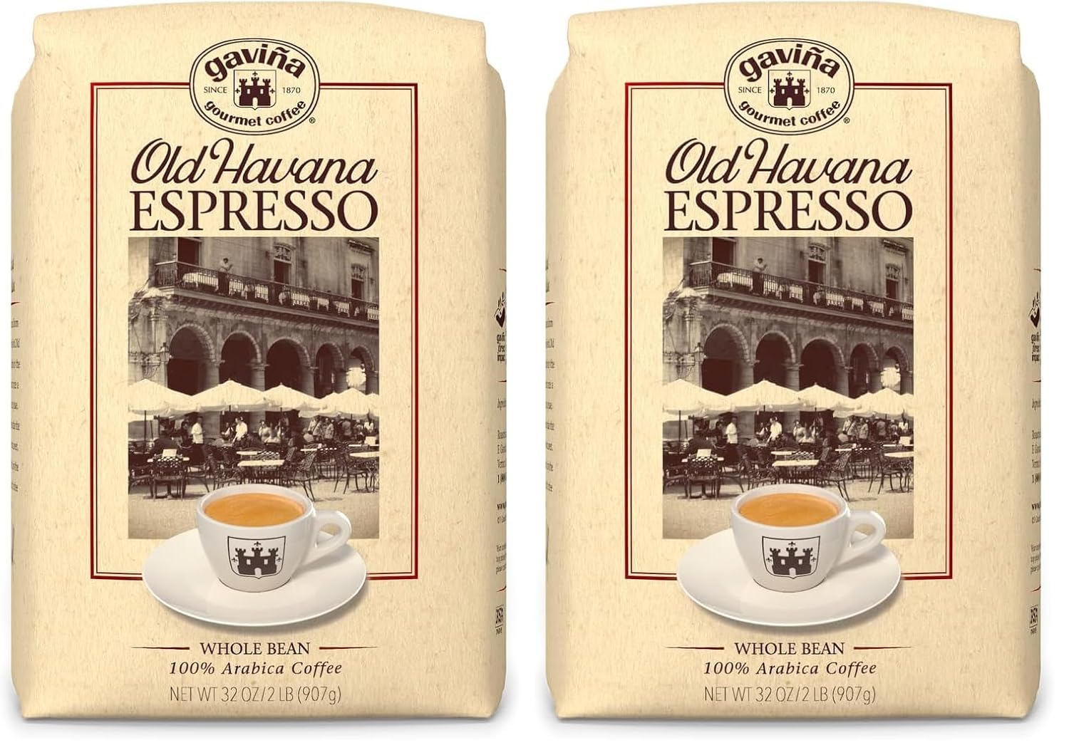 Gavina Old Havana Espresso Whole Bean Coffee, Medium-Dark Roast, 32 OZ Bag | Ideal for Espresso Machine, French Press & Drip Coffee Maker, 100% Arabica, Whole Bean for Fresh Grinding and Preferred Brew